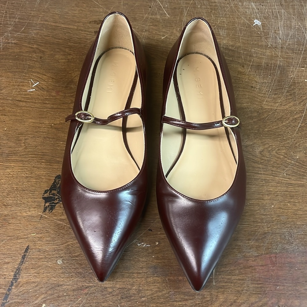 M. Gemi Burgundy Leather Pointed Mary Jane Flats - Picture 3 of 8